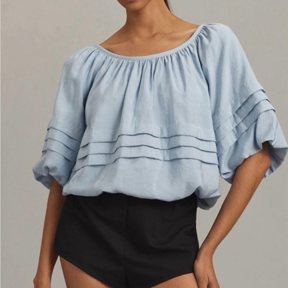 Anthropologie Maeve Short Sleeve Bubble Tiered Top - Picture 2 of 8